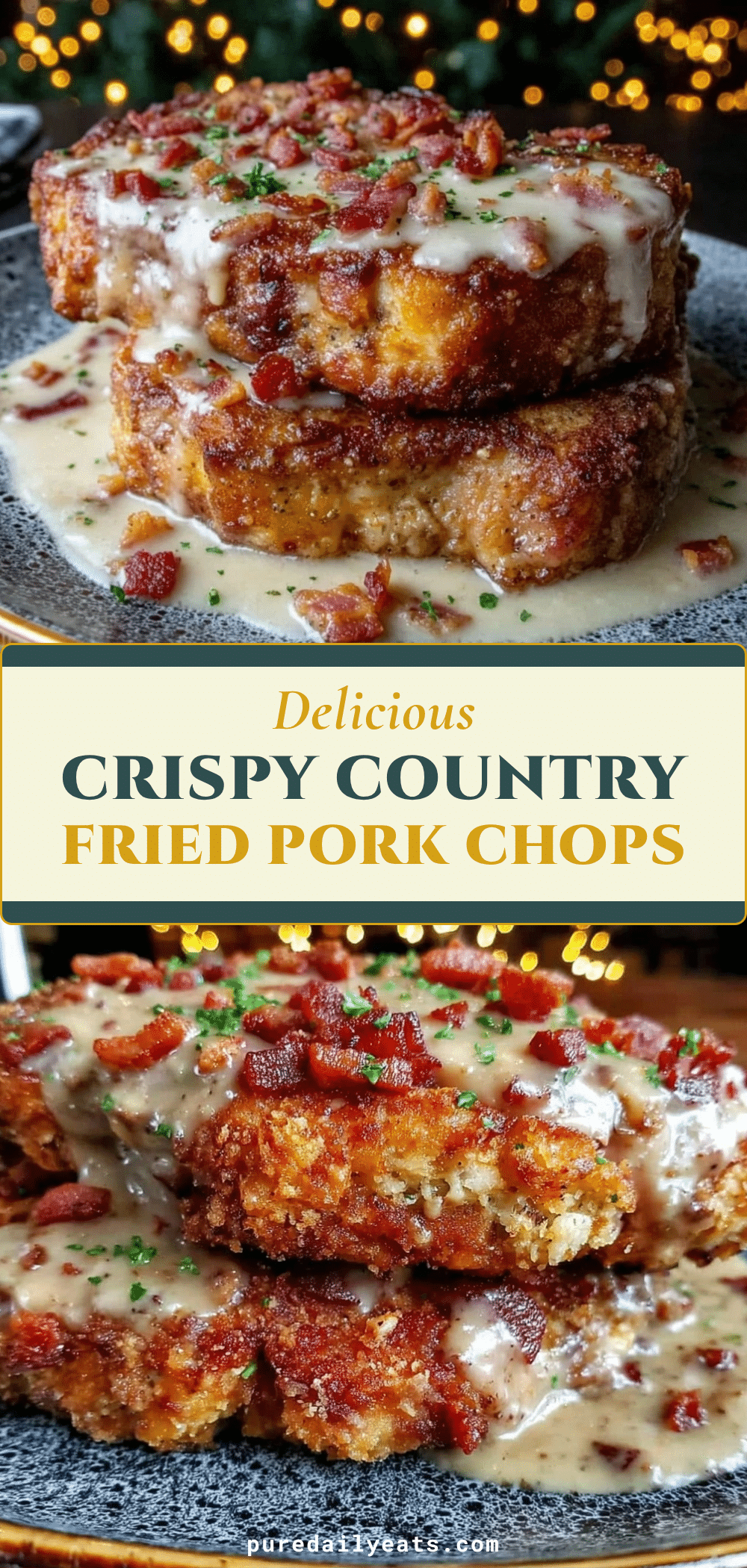 crispy country fried pork chops with bacon gravy recipe