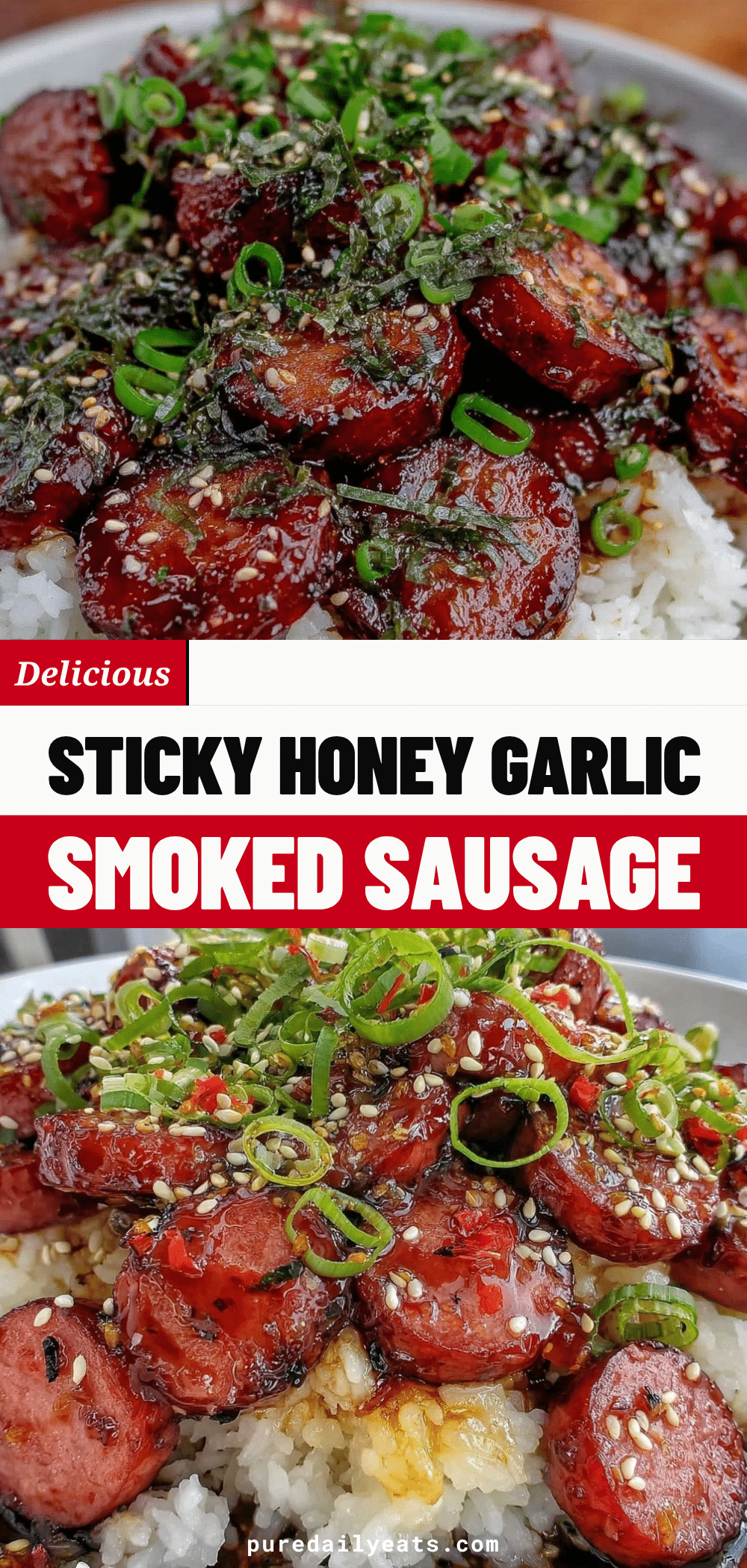 Sticky Honey Garlic Smoked Sausage Rice recipe